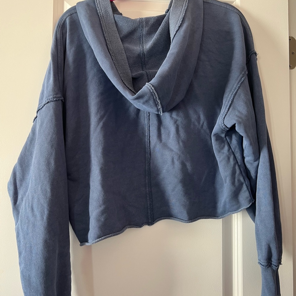 Aerie Blue Gray Cropped Hoodie with Polo Collar - Picture 3 of 4
